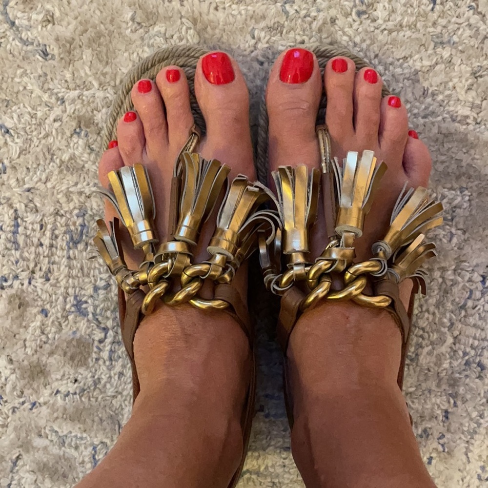 Lanvin gold tassel leather sandals